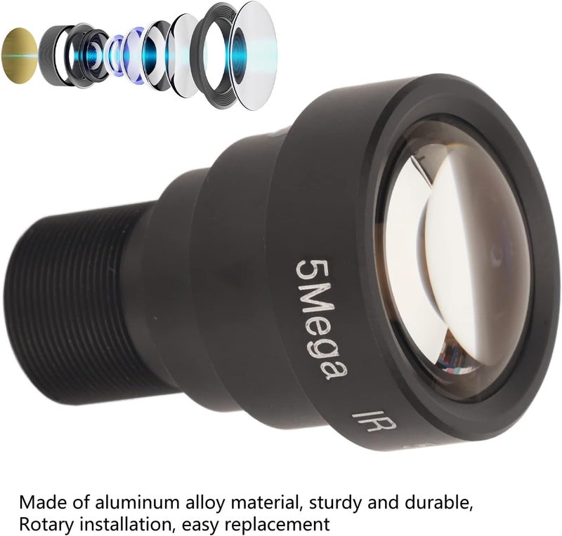 Focket 50mm 5MP HD Camera, M12 Interface Adjustable Board Lens Improve Sharpness, Aluminum Alloy Single Board Lens Manual Focus Length Rotate Mounted with Lens Cover for Network Cameras - Image 3